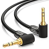 deleyCON 0,5m Klinkenkabel 3,5mm AUX Kabel Stereo Audio Kabel Klinkenstecker 90° Gewinkelt für PC Laptop Handy Smartphone Tablet KFZ HiFi-Receiver Schwarz