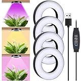 4Stück Pflanzenlampe LED Vollspektrum, Pflanzenlicht mit Auto Timer, LED Grow Lampe 10 Helligkeit 3 Lichtmodi, Pflanzenleuchte für Zimmerpflanzen (Schwarz 4 Köpfe)