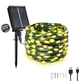 Tacobey Solar Lichterkette Aussen, 20M 200 LED【USB/Solarbetrieben】 Lichterkette Außen, 8 Modi, Wetterfest, Solarlichterkette für Outdoor Garten Balkon Deko - Warmweiß