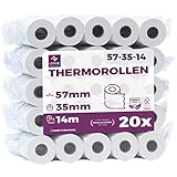 Ec-Cash Thermorollen 57mm x 14m x 12mm - Kassenrollen - Thermopapier - Bonrollen für Bankomat und Kredit-Kartenlesegeräte (EC-Cash - 57x35x12-14 Meter - 20 Rollen)