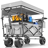 KESSER® Bollerwagen faltbar GT9000 Handwagen mit Dach | Transportwagen max. belastbar bis 150kg mit Hartgummi-Räder & Feststellbremsen (Vorne & Hinten) | Inkl. Schloss, Abdeckung, Wetter & Sichtschutz