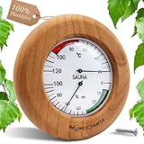 WOHLSCHMIEDE- Sauna Thermometer Hygrometer analog aus Holz (Birke, Erle oder Espe) - Edles Sauna Zubehör Set mit 2in1 Wohlfühlfunktion - Präziser Temperatur und Luftfeuchtigkeitsmesser für die Sauna