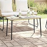 Qnhdfrt Gartentisch 80 x 40 x 45,5 cm klares Sicherheitsglas matt Poly Rattan Beistelltisch Balkon Camping Outdoor Lounge robust und langlebig für Balkon Garten Terrasse