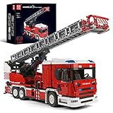 Mould King 17022 Technik Feuerwehrauto LKW Bausatz, 4886 Teile Feuerlöschleiter LKW Modell mit 8 Motoren, Ferngesteuert Feuerwehrauto Bausteine, Fernbedienung und APP Steuerung