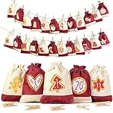 EDELHAUS® Adventskalender zum Befüllen [24 Stück] Weihnachtskalender 2023 [15 x 12cm Groß], Weihnachtsdeko Säckchen/Tüten/Jutesäckchen, Geschenktüten zu Weihnachten mit Weihnachts Designs