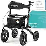 Helavo Rollator mit Luftbereifung für Draußen - Rollator Faltbar und Leicht mit Sitz, Aluminium Outdoor Walker - Rollator Leicht Klappbar für Außenbereich