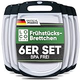 Loco Bird 6er Set Frühstücksbrettchen aus BPA freien Kunstoff - 25x16cm - Spülmaschinenfest - Schneidebretter mit rutschfesten Griff - Brettchen - Antibakterielles Frühstücksbrett