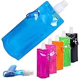 BSITSSS 6Pcs 500ML Faltbare Trinkflasche, Faltbare Wasserflasche,Wiederverwendbare Wasser Faltbare Flasche Trinkbeutel Festival Faltflasche Trinkbeutel mit Schraubverschluss für Wandern,Camping,Reisen