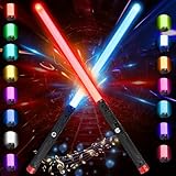 Glovios Laserschwert Kinder USB-C AufladbarLichtschwert mit 15 Farben, 2-in-1 Duell Lightsaber mit Kampf Soundeffekten, LED Laserschwert Spielzeug für Cosplay,Samurai Themenparty