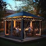 arvioo Gartenpavillon 4x4m, Gartenzeit Genießen, Pop Up Pavillon mit 4 Moskitoseitenteilen & Belüftungslöcher Windschutz UV-Schutz, 3-Stufen Höhenverstellbar, aus Metall & 210D Oxford-Gewebe(Anthrazit