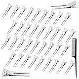 Ailvor 60 Stück EnteBill Haarspangen, Silber Friseur Haarclips, Metall Alligator Curl mit 1 Stück Kamm, Stahl-Haarclips für DIY Haarklammern Damen und Mädchen Basteln (1.77 Zoll)