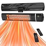 Heizstrahler Terrasse, Infrarotstrahler 2000W, Wärmestrahler Terrasse Elektrisch mit 3 Heizstufen, Wandmontage, IP65 Wasserdicht, Infrarot Terrassenheizer für Garten Terrasse & Balkon, Schwarz
