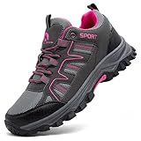 ASOCO DREAM Wanderschuhe Herren Damen Trekkingschuhe Leicht Outdoorschuhe Atmungsaktiv Bergschuhe Wanderhalbschuhe,Grau Rosa,40 EU