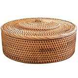Puleuroy Rattankorb mit Deckel, Handgewebter Aufbewahrungskorb, Weidenkorb mit Deckel zum Ordnen, Rattanbox, Rattan-Aufbewahrungsbehälter