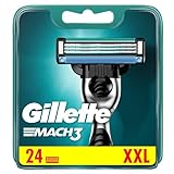 Gillette Mach3 Rasierklingen Herren, 24 Stück Rasierklingen Nachfüllpackungen, stärker als Stahlklingen, verbesserter Lubrastrip