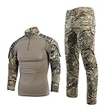 Airsoft Tarnanzug Herren Paintball Combat Shirt Taktische Hose Langärmlige mit 1/4 Reißverschluss Militär Anzug Outdoor Camouflage Jagdbekleidung BDU