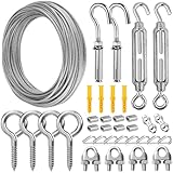 Seconero 15m Drahtseil 304 Edelstahl 2mm Stahlseil Ummantelt mit M5 Seilspanner, Drahtseilklemme, Stahlseil mit ösen für Gardinenseil, Wäscheleine, Kletterpflanzen,String Light Suspension, Beleuchtung