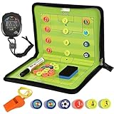 Maxee Fußball Taktiktafel Klappbar Trainermappe, Taktikmappe Fussball Coach Board mit Magnetische Große Schachfiguren, Stoppuhr Timer, Schiedsrichter Pfeifen, Schwamm, Board Marker