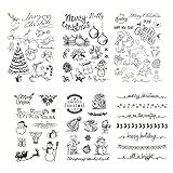 70pcs Stempel Klare Weihnachten Silikon Silikonform weihnachten für DIY Karte Scrapbooking Weihnachten Basteln Weihnachtsbaumkugeln Pinguin Schneeflocke Weihnachtsmann Stempel (6 Bogen)