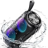 Bluetooth Lautsprecher mit Licht, 52mm Dual Musikbox Bluetooth Box Fantastischer Sound, 12H Outdoor Lautsprecher Tragbarer Band, Freisprechfunktion, IPX6 Wasserdicht für Party/Reisen/Camping/Zuhause