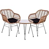 STILISTA 3-teiliges Poly-Rattan Bistroset 2 Lounge Sessel Beistell-Tisch Wetterfest Indoor Outdoor geeignet