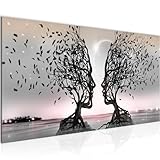 Runa Art Wandbild Liebespaar 1 Teilig 100 x 40 cm Modern Bild auf Vlies Leinwand Abstrakt Baum Wohnzimmer Schlafzimmer Grau Rosa 044812b