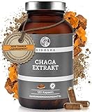 QIDOSHA® Chaga Extrakt (5:1) Kapseln hochdosiert, 120 Stk im Glas (kein Plastik), 1000 mg Schiefer Schillerporling Extrakt pro Tagesdosis, Chaga Pilz Kapseln hochdosiert, aus Wildsammlung von Birken