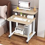 Rolltisch mit 3 Etagen und Monitorständer, mobiler Computertisch für kleine Räume, Wenge-Finish, 60 cm breit, Laptop-Regal, kompaktes und stilvolles Design