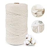 Posan Makramee Garn 3mm x 300m, Natur beige Baumwollgarn ohne Chemie, Macrame Cord für DIY Handwerk Basteln Wandbehang Blumenampel Pflanze Aufhänger Stricken