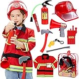 Tacobear Feuerwehrmann Kostüm Kinder Feuerwehr Rollenspiel Set mit Feuerlöscher Feuerwehrhelm Feuerwehrmann Spielzeug für Kinder Jungen Mädchen Karneval Halloween Fasching 3 4 5 6 7 8 Jahren