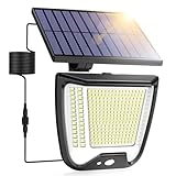 Solarlampen für Außen mit Bewegungsmelder LED Solarleuchte: 288 LED Solar Strahler Aussenleuchte 3 Modi Aussen Lampe Outdoor IP65 Wasserdichte Licht 270° Solarlampe Garten Wandleuchte Mit 5m Kabel