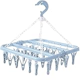 Retoo Faltbarer Wäscheständer with 32 Clips Drehhaken Winddicht Kleiderbügel Sockenhalter Wäscheständer Unterwäsche Unterwäsche-Kleiderbügel Platzsparend Hängetrockner Grau Hell