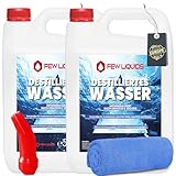 FEW LIQUIDS Destilliertes Wasser 10l -inkl. Ausgießer + Microfasertuch, Ideal für Auto & Bügelwasser | Demineralisiertes & Gereinigtes Wasser | Batteriesäure, Auto Wasser - Distilled Water