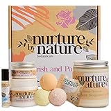 Nurture by Nature Verwöhn Geschenkset für Frauen, RELAX & PAMPER, Körperpeeling, Körperbutter, Haarmaske, Badekugeln, ätherisches Öl, Roll-on Lavendel, Kerze, Geschenk zum Muttertag