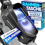 Nextcover® Rahmentasche Fahrrad mit Handytasche I Fahrrad Rahmentasche mit Touchscreen I Fahrradtasche Rahmen Wasserdicht, Oberrohrtasche Bikepacking - Ideal für E-Bike, MTB, Gravelbike, Rennrad