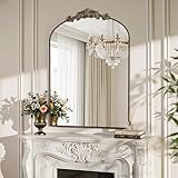 Antok 55x76 cm Badezimmerspiegel Wandspiegel - Blumenmuster Aufhängen Gewölbter Spiegel mit Bruchsicherer Glas und Aluminiumrahmen für Bad Wohnzimmer, Schlafzimmer, Flur, Eingangsbereich