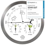 Wetterstation analog aus Edelstahl mit Barometer,...