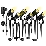 30M Gartenstrahler LED Erdspieß Spurleh 6er Pack Gartenbeleuchtung mit Strom IP65 Wasserdicht Garten Spots LED Außen Gartenlampe 3000K Warmweiß COB Gartenleuchte Ideal für Außen Garten Rasen Gartenweg