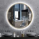 ADERN Runder Wandspiegel, beleuchteter LED-Badezimmerspiegel für Zuhause, Wanddekoration, Wandmontage, Make-up/Badezimmerspiegel, Hintergrundbeleuchtung, Rahmen aus Aluminiumlegierung, W