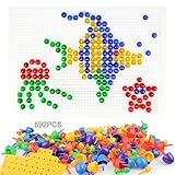 Qaestuan Kinder Mosaik Steckspiel Set, mit 592 Stück Steckperlen, Steckmosaik Komplettset mit Steckplatte, Kreatives Pädagogisches Lernspielzeug, für Jungen Mädchen ab 2 Jahre