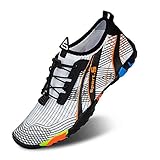 IceUnicorn Aquaschuhe Wasserschuhe Strandschuhe Badeschuhe Schwimmschuhe Damen Herren Sommer Schnell Trocknend Surfschuhe(934-Weiße Mandarine,44EU)