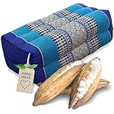 livasia Block Yogakissen eckig - 17x34x12cm - Meditationskissen mit Kapok, Stützkissen Bolster rechteckig, Yoga Pilates Zubehör Nackenkissen, Thaikissen fest handgefertigt (Blau)