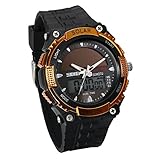 Avaner Herren Solaruhr Analog-Digital Quarzwerk mit Zwei Zeitzonen, wasserdichte Sportuhr mit Kautschuk Armband LED-Beleuchtung Stoppuhr Armbanduhr für Männer (Gold)