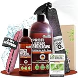 FreeClean NEU Profi Auto Lederpflege Set [EXTRA STARK OHNE Chemie] Lederreiniger 500ml, Lederlotion 250ml, Schwamm, Tuch - Leder Protector für Lederpflege Auto, Sattel, Jacke etc - Made in DE