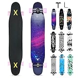 Opurtdor Longboard 118CM Profi Skateboard Komplettes Cruiser Trick 8 Etagen Ahornholz Wood Schwarzes Longboard für Anfänger Erwachsene Teens Mädchen Jungen (Sternenhimmel)