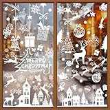 Fensterbilder Weihnachten, Weihnachtsdeko,10 Seite 3D Wiederverwendbar und abnehmbar Fensterfolie,PVC Schneeflocken Fensterdeko,Partydekorationen schaffen Atmosphäre