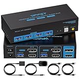 8K@60Hz Displayport HDMI KVM Switch 2 PC 2 Monitore 4K@120Hz USB 3.0 KVM Switches mit 4 USB Anschlüssen für zwei Computer mit gemeinsamem Dual-Monitor, Tastatur, Maus, Drucker und U-Disk