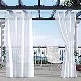 Clothink Outdoor Vorhang Wetterfest Mit Ösen Transparent Rostfrei mit Ösen für Terrasse Garten Balkon Familienhaushalte einfache Montage farbecht haltbar(132x215cm, 1Stück,Weiß)