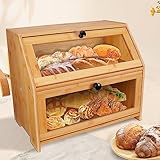 RayLove Brotkasten Holz 2-lagig Brotbehälter Groß Holz Brotaufbewahrungsbehälter für Croissants und andere Brote (41,5 x 35 x 35 cm, Primärfarbe, Selbstmontage)