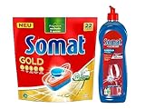 Somat Gold Spülmaschinen Tabs (22 Tabs), strahlend sauberes Geschirr, Extra-Kraft gegen Eingebranntes & Somat Klarspüler, Extra-Trocken Effekt, Extra-Glanz | 750 ml (1er Pack)